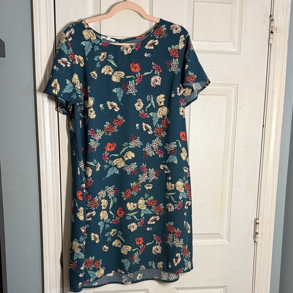 Maurices Teal Floral Short-Sleeve Midi Dress